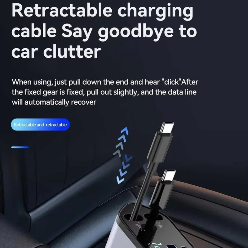 Bluejw 4-in-1 Retractable Car Charger, Fast Charging Auto Compatible for Phones, Cameras & Multiple Devices with Fast Charging Adapters - Automobile Charger - Image 5